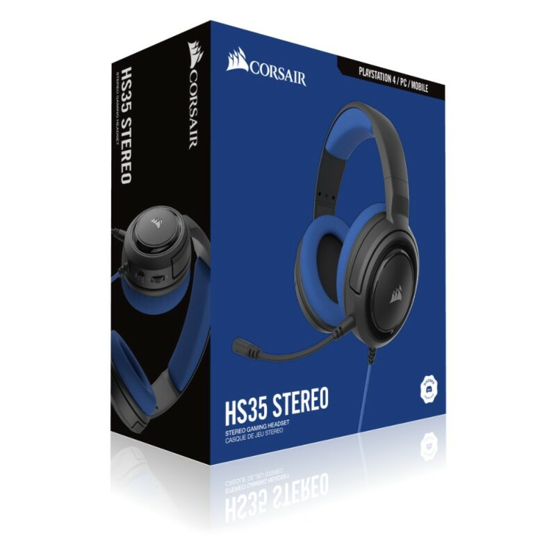 Corsair HS35 Casque Avec fil Arceau Jouer Noir, Bleu