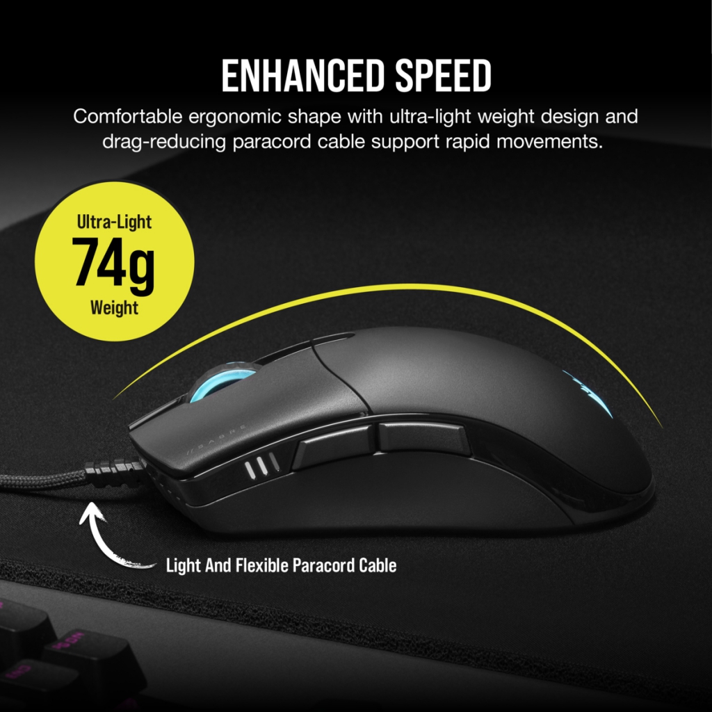 Corsair SABRE RGB PRO souris Droitier USB Type-A Optique 18000 DPI Corsair SABRE RGB PRO souris Droitier USB Type-A Optique 18000 DPI