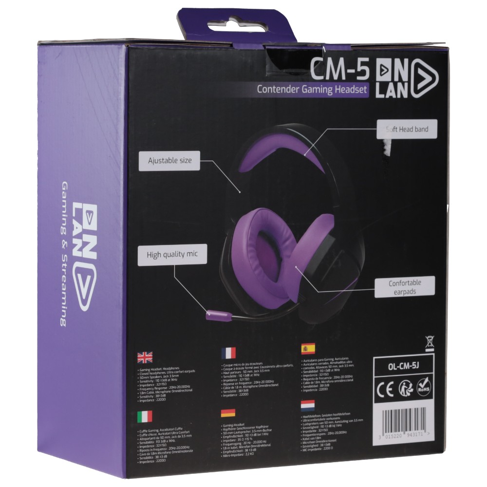 Casque-micro gaming CM-5 pour PC / PS4 / PS5 / Xbox / Nintendo Switch - Noir & Violet Casque-micro gaming CM-5 pour PC / PS4 / PS5 / Xbox / Nintendo Switch - Noir & Violet