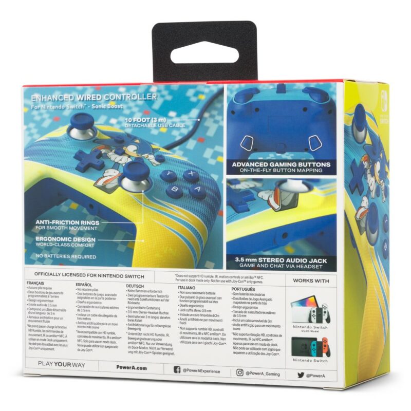 Manette de jeu filaire édition Sonic Boost pour Nintendo Switch