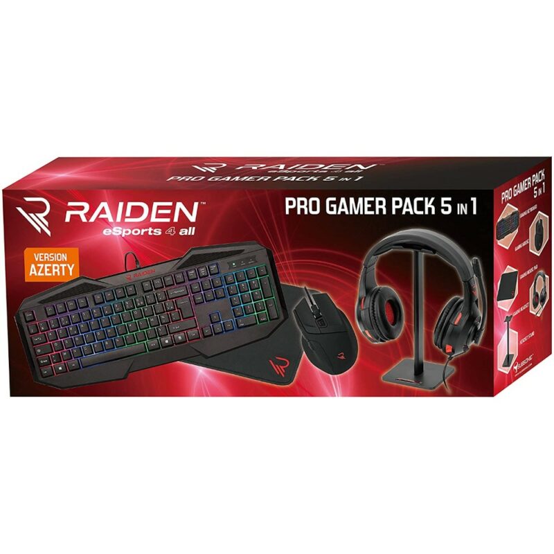 Pack gaming  5 en 1 (clavier + souris + tapis + casque + stand) RAIDEN Pro gamer